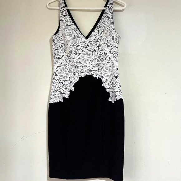NEW Ralph Lauren Black & White Lace Sheath Dress- Elegant Evening Cocktail, Sz 4 - Picture 6 of 16